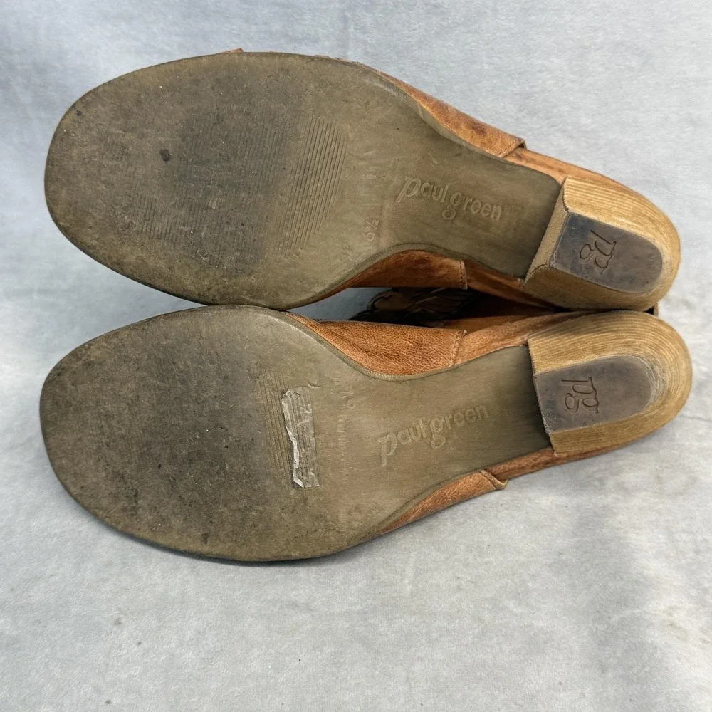 Paul Green Shoes Womens Size 6.5 Brown‎ Leather Woven Strappy Sandals Zip Heel